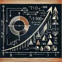 Create an image of a stylized chalkboard. On one side, a simple geometric progression arrow moves from 10 to 90, symbolizing the first and last term of the arithmetic progression. On the other side of the chalkboard, you see numerical values represented by abstract shapes. A circle represents 750, which is the sum of the terms. Below it, another circle represents 1400, reflecting a new sum. There is no text or numbers on the chalkboard, the idea of the arithmetic progression is demonstrated entirely through abstract, geometrical symbols.