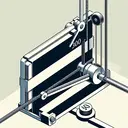 Illustrate a simple mechanical machine, possibly a pulley or lever system, in motion. The machine has a sleek metallic construction and it's operation is fluid, suggesting a high efficiency. Display a heavy object, perhaps a weight marked 300, being hoisted up by the machine. Capture a sense of effort within the image, but without showing any actual text or numerical figures.