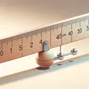 Illustrate a half-meter wooden ruler, pivoted at the 15cm mark and is maintaining a horizontal balance. On the left side, at the 2cm mark, there's a small silver weight, appearing to be around 40 grams, pulling the ruler downwards. The overall mood of the image is calming, with soft, indirect lighting and a blurred, neutral-colored background that doesn't distract but adds depth.