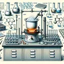 An illustration of a well-organized chemistry lab showing various chemical apparatus setup. Lab benches with beakers, test tubes, and other glassware arranged meticulously. Depict protective gear like a lab coat, gloves, and safety glasses scattered around. Show in the foreground a porcelain crucible containing a white crystalline substance to represent calcium chloride, with a Bunsen burner underneath it to signify heating. In the background, represent filtration, washing, and recrystallization processes with suitable diagrams.