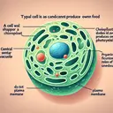 Create an educational image showcasing a typical cell that is round in shape and cannot produce its own food. This cell does not have a cell wall or a chloroplast, often associated with photosynthesis, but does feature a central vacuole and a prominently displayed plasma membrane, the primary functions of which should be indicated through indicative visual icons.