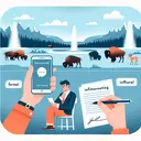 Visualize an image related to formal and informal writing. This should depict visual indicators, like a person using a casual shorthand on a smartphone screen, symbolizing informal writing. In contrast, a person writing an articulate letter using paper and pen, symbolizing formal writing. In the background, elements symbolizing Yellowstone National Park like geysers, and herds of buffalo to reference the content in the question. Do not include any text in the image.