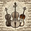 An engaging illustration for a musical concept, displaying a violin, cello, and a piano in the foreground, potentially on an intricate musical score background. Each instrument represents a voice in a piano trio. The emphasis is subtly on the cello, indicating its potential dominance.