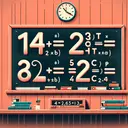 Create an image of a chalkboard displaying four mathematical equations. The first equation has two variables, t and d, and it reads '14t = 2d'. The second equation has two variables, p and c, and it reads '5p = 2c'. In the third equation, the variables c and m are present, which reads '4c = 9m'. For the fourth expression, the variables are p and t and the equation is '12p = 63t'. There should be no text apart from these four equations. Styled in a classroom setting without any identifiable characters or objects.