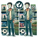 Illustrate an image featuring the scenario detailed in the question. Show a young male identity concealed individual standing in a store, pondering. On the shelves next to him, set a soccer ball and a video game box with a soccer theme. Make sure there's no text on the items or anywhere else in the image.