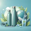 Create an image that visually signifies responsible usage of natural resources, especially focusing on the act of drinking water. Showcase a reusable water bottle made of stainless steel, placed beside a glass filled with clear and revitalizing water. Illustrate in the background a healthier and greener planet, emphasizing the positive environmental impact of this action. Ensure there is no text in the image.