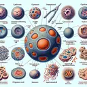 Create an image that illustrates several key components of cell biology without using any text. The image should include a depiction of a cell during cytokinesis, showing the division of the cytoplasm. Also illustrate a variety of cells at different stages of specialization, highlighting the process of differentiation. Include an unspecialized stem cell to represent the unique properties of such cells. Represent a senescent cell unable to divide any further. Lastly, show cells responding to an injury in a complex organism, quickly dividing and repairing the damaged area through the process of mitosis.