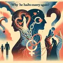 Create an abstract, thought-provoking image that resonates with the question 'Why he had to marry again'. Please incorporate aspects relating to the idea of marriage such as union, commitment, separation, and starting anew. Do make sure the image is devoid of any text.