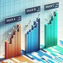 An image showing a bar chart with three ascending bars, symbolizing the performance of three different stocks. Each bar represents a distinct stock titled as Stock A, Stock B, and Stock C. Above each bar, clear labels specifying the name of the stock and the corresponding percentage of growth are displayed. The bars are color-coded for easy differentiation. The overall presentation provides a clear visual understanding of the comparison between these three stocks.