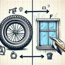 Create an image to symbolize and visualize an analogy comparison. On one side, draw a tire attached to a bicycle, indicating its necessary function in the bicycle's usage. On the other side, sketch a window fitted into a house, signifying its essential role in a house. Exclude any text from the image. Pay attention to the details and colors to make the image appealing and comprehensible.