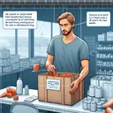 A detailed visual representation of a community food bank scene where a Caucasian male named 'Cooper' is volunteering his time. The image should depict Cooper in the act of helping out, maybe sorting food items or packing them. He appears to be working diligently with a sense of satisfaction. As per the described scenario, he is supposed to work 3.5 hours daily for two weeks. Ensure that the visual is created in a way that indirectly implies the mentioned working hours and duration without including any actual text.