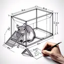 Create a detailed image of a rectangular prism-shaped cage that measures 70 cm in length, 35 cm in width, and 50 cm in height. Inside the cage, there should be a gerbil. Also include a ramp that fits diagonally in the cage, indicating that it is meant for the gerbil's exercise. The ramp, cage, and gerbil should all be in clear focus, but the image should not contain any text or numerical figures.