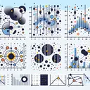 Create an engaging image that showcases the concept of scatterplots and non-linear associations, without any text. The image should hint or suggest the viewer to compare and contrast different scatterplots. Feel free to use symbolic diagrams like scattered dots showing the points of data, coordinate axes, etc. However, ensure no actual data or numerical representation is included in the image.