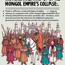 Create an image that will help to visually communicate the historical implications of the Mongol Empire's collapse. It should include symbolic representation of: people in diverse conquered regions who cling to Mongol religious beliefs; emerging techniques for political organization within these regions; individuals returning to their cultural roots; and governments refraining from external participation. It's important to emphasize the diversity of reactions and changes that occurred among the people and institutions in these regions. *Please ensure that the image doesn't contain any text.*