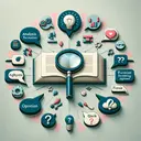 An engaging, concept-driven image that represents the process and critical evaluation in reading. It should emphasize the acts of analysis, argument formation, opinion formation, making claims, and asking questions. The image should contain symbols like a magnifying glass hovering over a book to illustrate analysis, speech bubbles for arguments and claims, a light bulb for forming opinions, and a question mark for asking questions. Despite these explicit symbols, the image should maintain a visually appealing aesthetic with serene, muted colours and a clean layout. Remember, do not include any text in the image.