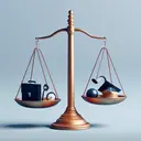 An image visually depicting scales unbalanced to symbolize the racial injustice across different sectors of society such as healthcare, education, job market and housing. The scales should be leaning heavily on one side implying the imbalance. Also, incorporate subtle elements referring to healthcare like a stethoscope, education with a graduation cap, job market with briefcase, and housing with a small house model.
