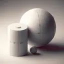 A 3D illustration of two geometric shapes: a sphere and a cylinder. The sphere has a label indicating it has a volume of 48 cubic meters. The cylinder, which stands on one end, has labels indicating its radius is equal to the sphere's radius and its height is twice the radius of the sphere. The objects should be drawn in a semi-transparent style to emphasize their volumes. The ambient light is soft, and the objects are placed on a subtle gradient background.