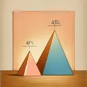 Create a visually appealing image of a larger triangle, colored in a pastel tone, with a base of 10 cm and height of 15 cm sitting next to a smaller, dilated triangle that is visibly 45% smaller. The scene must be set against a muted background, with no text depicted. Implicitly express the difference between the two areas via the vast contrast between the size of the two triangles.