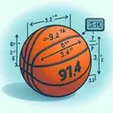 Create an image that represents the mathematical procedure to calculate the volume of a sphere. Include an illustration of a basketball with a diameter of 9.2 inches, making it clear that the formula for volume is to be applied to it. Depict an approximation of pi at 3.14, and guide towards rounding the final answer to the nearest hundredth. However, do not include any text in the image itself.