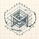 Draw an image of an abstract geometric figure placed on a 2D grid. Highlight a specific point on the figure with the coordinates (1,2). Show an arrow marking the rotation of this point 90 degrees clockwise around the origin of the grid. Make sure all the elements on the image are clearly visible and there is no text included.
