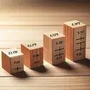 Create a visually pleasing image of five wooden blocks each representing a specific decimal number. Each block should varying in height to reflect their corresponding value. The decimals are 0.50, 0.20, 0.375, 0.60, 0.85. They are in no particular order. They should be dispersed on a smooth wooden surface. The largest block should be on the far right, while the smallest is on the far left. Ensure the blocks are spaced enough for clear comprehension. Do not include any text in the image.