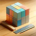 Create an image that features a three-dimensional cube, where each side of the cube is a different color. The cube should have a length of 13 cm, a width of 11 cm, and a height of 8 cm. Please ensure the cube is rendered in a realistic manner with appropriate shading to emphasize its dimensions. Include a ruler next to the cuboid for visual representation of the size. The scene should suggest a serene educational environment, with a wooden desk as the background. There should not be any text within the image.