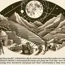 Create an image which represents the powerful Incan civilization using astronomy to shape their environment. This image should show a visual depiction of Incan individuals working: under the stars, dividing terraced farms in the Andes Mountains, planning stone structures and plazas such as those seen in Machu Picchu, and using astronomy to keep records. Ensure that there are no text elements within the image.