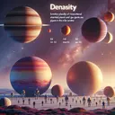Create an image that visually illustrates the concept of density in relation to terrestrial planets and gas giants in the solar system. Include an aesthetically pleasing scene with two representative models: one that symbolizes a terrestrial planet and one that symbolizes a gas giant. Each model should capture their general characteristics such as size and mass, without including any written text to reflect the density comparison.