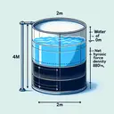 Create a visually appealing image of a horizontal cylindrical tank with a diameter of 2m and a length of 4m. Please ensure half of the tank is filled with water while the other half is filled with oil of density 800kg/m3. The tank should be represented in a simple, diagrammatic style with clear demarcation between the water and oil. Make sure there is no text incorporated within the image. This image is being used to illustrate a physics problem regarding the net hydrostatic force at one end of the tank.