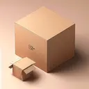 An image of a larger rectangular piece of cardboard, twotoned to show it is exactly 12 square meters. Right next to it, there is a 3D model of a box made from the cardboard piece. The box is hollow with no lid on top. The background of the image complements the cardboard color, isnt overwhelming but provides adequate contrast.