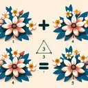 Create an image that depicts two groups of flowers. In the first group, there are three flowers each with four petals situated in a loose arrangement. The second group contains three flowers as well, however, each of these flowers is composed of five petals and they are arranged in a triangle formation. The overall image is intended as a visual aid for a first-grade math problem, and it should have a cheerful, educational feel to it. Importantly, the image should contain no text.