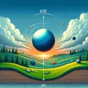 Create an image of a landscape, centering around a ball bouncing. The ball should start from a considerable height, which is represented as 3 meters in the image. The ball then bounces on the ground and each time it reaches 60% of its previous height, representing a phenomena of physics. Surroundings should display a serene blue sky, green grass on the ground, and a sun setting in the background. The image should potentially show the fifth bounce about to happen but should not show the bounce itself, as it indicates the question's endpoint.