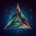 Create a visually appealing, abstract graphical representation of a complex mathematical problem. In the image, include a triangle for geometry representation without any text or numbers. Show the angles in the triangle through varying color distributions and shapes. The image should reflect the abstract concept of solving for unknown angles in a given triangle but not show the specific problem attempted. Render the image in a balanced way, focusing on color harmony and unique geometric patterns.