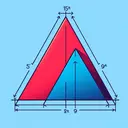 Create an image to accompany a geometry problem. The image should contain two triangles of differing sizes set against a simple background. The larger triangle is a vibrant shade of red and should measure approximately 15ft, and the smaller one is a serene blue and approximately 9ft in size. Make sure to represent these measurements aesthetically, using notations or measurement lines to capture this, but avoid including any text. The triangles are similar in shape, indicating they share the same angles and proportionally the same side lengths.