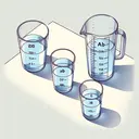Illustrate a clean, bird's eye view of a table with three empty glasses labeled A, B, and C, placed in a row. Draw a capacity measuring jug filled with a clear liquid to its 210 ml measuring line, right beside Glass A, and another filled to the 150 ml line, beside Glass B. The liquid from these jugs is depicted through dashed lines to show the movement of liquid from The jug near Glass A to Glass C, and from the jug near Glass B to Glass C. Glass A and B should look noticeably less filled when compared to Glass C. This image should depict a scenario in a maths problem that revolves around the volumes of liquids in the glasses.
