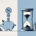 Visualize an image without any text. On one half of the image, show a simple and classic piggy bank, and on the other, frame an hourglass. The piggy bank will represent the savings deposit, and the hourglass will signify the passage of three years. Beside the piggy bank, show a small, simple depiction of a percentage symbol representing the 5.5 percent interest. Between them, craft an image of coins seamlessly falling from the piggy bank into the hourglass, this will represent the concept of interest over time.