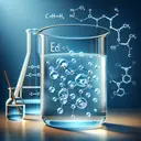 Create a visually appealing and informative image depicting a scientific concept. Show a clear glass beaker filled with a transparent liquid, representing a solution. Illustrate floating molecules of water in a lighter shade to contrast with ethanol molecules. Ethanol molecules, represented by the formula C2H5OH, should be around 10% of all molecules, representing a solution that's 10% ethanol by mass. Make sure the image is in a rich, saturated color palette, but contains no text.