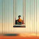 Create an image showing a child in the middle of a swing. The swing is supported by two ropes on each side, stretching upwards. The child, a South Asian boy with short black hair, is sitting comfortably in the middle of the swing looking excited. Both ropes are taut. The image has a serene feel, with no signs of motion indicating the swing is at rest. The environment around the child and the swing is empty, focusing the attention on the physics of the situation. Make sure the image contains no text.